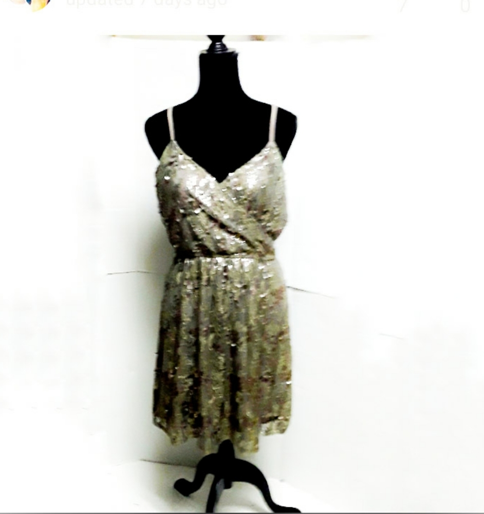Express womens sequence gold dress